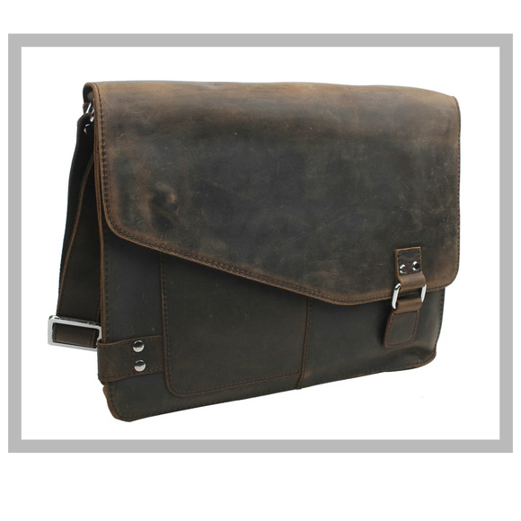 15" Grain Cowhide Leather Messenger Bag L87DV